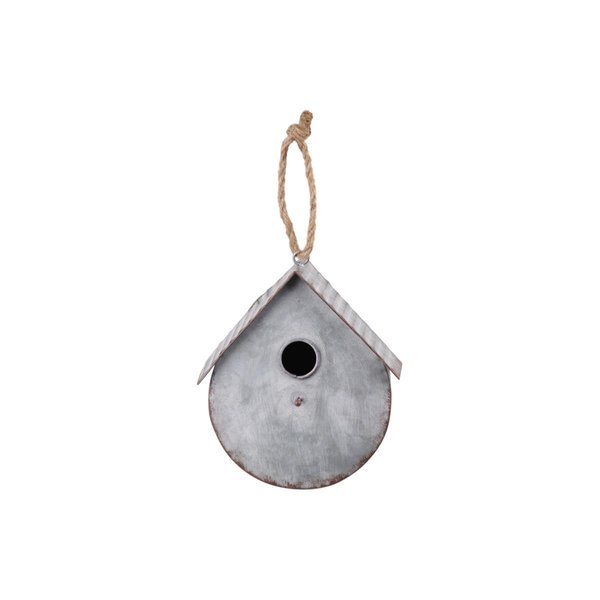 Urban Trends Collection Metal Bird House with Gabled Roof Rope Hanger Galvanized Finish Gray 42118
